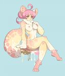  anthro blue_background breasts female hair hi_res mammal nipples nitricacid nude pink_eyes pink_hair simple_background sitting solo 