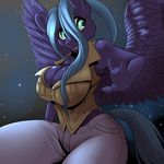  anthro big_breasts breasts button_(disambiguation) cleavage clothed clothing crimsoncanine equine feathers female hair hi_res horse huge_breasts long_hair mammal midnight_mist my_little_pony pegasus pony solo wings 