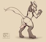  2017 anthro balls butt canine knot leaning looking_at_viewer looking_back lucario male mammal monochrome nintendo nude penis penis_backwards pok&eacute;mon pok&eacute;mon_(species) precum raised_tail simple_background solo spike_(disambiguation) suggestive the_secret_cave video_games 