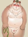  2014 anthro balls belly blush hi_res lako male mammal navel nude overweight overweight_male penis simple_background solo tanuki 