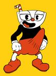  animate_inanimate bulge clothing cuphead_(character) cuphead_(game) edit erection erection_under_clothes footwear gloves humanoid male not_furry object_head open_mouth pants parody reaction_image red_nose relishboi shoes simple_background solo straw yellow_background 