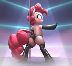 2016 blue_eyes blush butt clothing collaboration cutie_mark dock earth_pony equine female feral friendship_is_magic hair hi_res horse june34rd legwear looking_back mammal my_little_pony panties pink_hair pinkie_pie_(mlp) pole pony shinodage smile solo stripper_pole thigh_highs underwear 