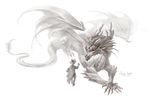  2017 claws dragon duo greyscale gugu-troll horn monochrome simple_background white_background 