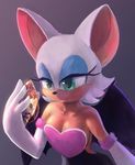  2017 anthro bat black_nose blue_eyes breasts cleavage clothed clothing eyelashes eyeshadow female hair hi_res holding_object makeup mammal raikoh-illust rouge_the_bat solo sonic_(series) white_hair wings 