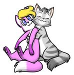  2017 :3 alpha_channel blonde_hair canine cat cute digital_media_(artwork) duo feline female fox fur hair hug maine_coon male mammal mimi_(taski) pink_fur simple_background smile taski transparent_background 