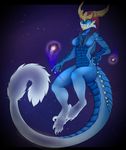  2017 armor blue_eyes blue_skin breasts claws crossgender dragon female horn league_of_legends legends riot_games scales solo space star toe_claws unknown_artist video_games 