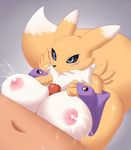  anthro big_breasts breasts digimon duo erection faceless_male female fur hi_res human human_on_anthro humanoid_penis interspecies jcdr lactating male male/female male_on_anthro mammal milk nipples nude penis renamon sex simple_background titfuck 