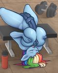  2017 absurd_res animal_genitalia animal_penis anthro anthrofied autotitfuck balls big_breasts breasts burstfire collaboration crossgender dickgirl dumbbell elzzombie equine equine_penis eyes_closed friendship_is_magic hair hi_res huge_breasts intersex mammal masturbation multicolored_hair my_little_pony nipples nude penis rainbow_dash_(mlp) solo sweat tongue tongue_out vein weights 