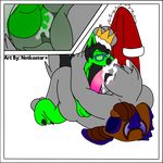  2017 alpha_channel anthro armor blush canine clothed clothing crown cum cum_on_face digital_media_(artwork) english_text eyewear fur glasses hair male mammal notkastar_(artist) ray_cyber_tech_(character) robe text vertical_bar_eyes wolf zatch_(character) 
