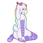  2017 anthro arm_warmers armwear asriel_dreemurr blush boss_monster butt caprine clothed clothing crackers crossdressing fur girly goat god_of_hyperdeath half-closed_eyes horn legwear licking licking_lips looking_back male mammal mostly_nude pattern_clothing rainbow simple_background solo stockings striped_armwear striped_clothing striped_legwear striped_stockings stripes tongue tongue_out undertale video_games white_background white_fur 