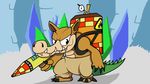  2017 canine clothed clothing crash_bandicoot_(series) crocodile crocodilian dingo dingodile flamethrower fur hybrid ice male mammal ranged_weapon reptile scalie teeth topless video_games weapon zweilace 