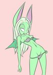  2017 anise_(dreamkeepers) anthro barbadosslim bat bat_wings bra breasts clothed clothing clothing_lift dreamkeepers female green_body green_hair hair hi_res long_ears mammal membranous_wings navel nipple_slip nipples open_mouth panties pink_background pussy simple_background underwear wings 