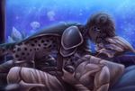  alien anthro belo4ka blue_eyes cheetah detailed_background digital_media_(artwork) duo feline fur male male/male mammal mass_effect penis spots spotted_fur turian video_games 