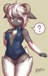  2017 ? anthro breasts caprine clothing eyewear female fur glasses hair hi_res horn looking_at_viewer mammal sheep swimsuit zinfyu 