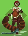  anthro areola belly big_belly breasts clothing distressed female floof fluffy fur hi_res mammal nipples nude panties pregnant pregoo pussy red_eyes red_fur red_panda shaded simple_background story story_in_description torn_clothing transformation underwear 