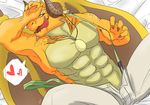  &lt;3 abs anthro bed biceps big_muscles braces claws clothed clothing dragon hi_res horn jewelry lying male muscular muscular_male necklace noll423z open_mouth open_pants ophion orange_eyes orange_scales orange_skin pants pecs reptile scales scalie sitting smile solo suspenders tokyo_afterschool_summoners tongue tongue_out topless undressing wings 