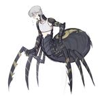  6_legs abdomen animal_humanoid anthro arachnid arthropod clothed clothing exoskeleton fangs gemskull grey_exoskeleton grey_hair hair hi_res humanoid male megami_tensei multi_eye multi_limb partially_clothed persona shirt simple_background solo spider spider_humanoid spidertaur stripes tan_exoskeleton tank_top taur two_tone_exoskeleton yu_narukami 