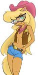  2017 alpha_channel alternate_costume anthro bandanna belt blonde_hair breasts callie_briggs cat clothing cosplay cowboy_hat denim_shorts digital_media_(artwork) eyewear feline female fur glasses green_eyes hair hands_on_hips hat jeans long_hair looking_at_viewer mammal navel pants sheriff sheriff_callie sheriff_callies_wild_west shorts simple_background small_breasts solo spacechoochoo swat_kats tan_fur transparent_background under_boob vest 