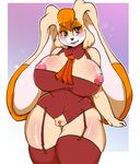  2017 anthro areola arnachy big_breasts breasts clothing female lagomorph legwear lingerie long_ears mammal mature_female nipples pubes pussy rabbit smile solo sonic_(series) thick_thighs vanilla_the_rabbit 