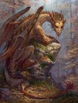  brown_eyes brown_hair day detailed_background dragon grass gugu-troll hair membranous_wings outside rock scales wings 