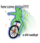  absurd_res amphibian comic dat_boi english_text feral friisans frog hi_res humor male meme simple_background solo sparkles text unicycle white_background 