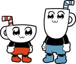  2017 :3 absurd_res alpha_channel ambiguous_gender animate_inanimate bkub black_and_white boots clothing cuphead_(character) cuphead_(game) duo edit eyelashes footwear gloves hi_res humanoid monochrome mugman not_furry object_head pants poptepipic straw style_parody video_games what 