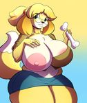  2017 animal_crossing anthro anthrofied areola big_breasts bone breasts canine cleavage clothed clothing colored dog erect_nipples female hi_res huge_breasts isabelle_(animal_crossing) jaeh mammal nintendo nipples one_breast_out skirt slightly_chubby solo thick_thighs video_games voluptuous wide_hips 