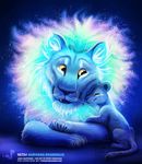 2017 ambiguous_gender blue_fur child crossed_legs cryptid-creations digital_media_(artwork) duo eyes_closed father feline fur happy humor lion looking_aside male mammal parent pun smile star watermark young 