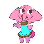  2014 biped blush clothing digital_media_(artwork) dress ear_piercing elephant female head_tuft mammal mt open_mouth piercing pink_skin pink_tail semi-anthro simple_background solo standing white_background 