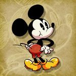  2015 4_fingers anthro black_nose clothed clothing digital_drawing_(artwork) digital_media_(artwork) disney footwear hands_on_hips looking_back mammal mickey_mouse mickey_mouse_(tv_series) mouse old_toon rear_view rodent round_ears shoes shorts simple_background solo tabe103 textured_background thin_tail toony topless white_gloves 
