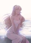  backlighting between_legs black_hairband blonde_hair breasts cleavage closed_eyes dress earrings female_my_unit_(fire_emblem_if) fire_emblem fire_emblem_if floral_print hairband hand_between_legs jewelry long_dress long_hair mamkute medium_breasts mike_nesbitt my_unit_(fire_emblem_if) sitting solo spaghetti_strap stud_earrings v_arms white_dress 