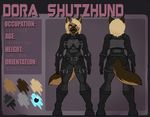  abs aggrobadger alsatian_dog anthro assassin boots breasts canine clothing collar dog dora_schutzhund female footwear gloves grin mammal model_sheet rubber skinsuit smile solo tight_clothing 
