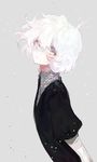  androgynous bad_id bad_pixiv_id bangs black_shirt blue_eyes closed_mouth collared_shirt diamond_(houseki_no_kuni) expressionless from_side gem_uniform_(houseki_no_kuni) grey_background grey_shirt hair_between_eyes highres houseki_no_kuni looking_at_viewer lunch_(lunchicken) shirt short_hair short_sleeves simple_background solo upper_body white_hair white_shirt wing_collar 