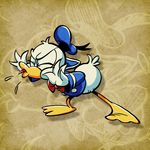  2015 4_fingers anthro avian beak bird blowing_raspberry bottomless bow_tie clothed clothing digital_drawing_(artwork) digital_media_(artwork) disney donald_duck duck eyes_closed feathers hat head_tuft leaning leaning_forward mickey_mouse_(tv_series) sailor_hat sailor_suit saliva simple_background solo tabe103 tail_feathers textured_background tongue tongue_out tuft webbed_feet white_feathers yellow_beak 