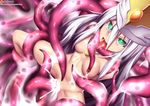  aniesu_gurimu breasts copyright_request crying crying_with_eyes_open cum cum_in_pussy fi-san green_eyes hat heart heart-shaped_pupils long_hair medium_breasts nipple_tweak nipples nude open_mouth restrained silver_hair solo spread_legs symbol-shaped_pupils tears tentacle_sex tentacles tongue tongue_out vaginal 