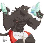  2017 5_fingers abs absurd_res anthro biceps big_biceps big_muscles big_pecs black_fur bulge cat clothing daikitei digital_media_(artwork) feline fur hi_res looking_at_viewer male mammal muscular muscular_male nipples pecs solo swimsuit 