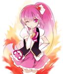  ;) aino_megumi bangs black_vest cure_lovely detached_sleeves eyebrows_visible_through_hair finger_to_mouth fire hair_ornament hair_ribbon hand_on_hip happinesscharge_precure! heart heart_hair_ornament high_ponytail index_finger_raised kurasuke long_hair looking_at_viewer one_eye_closed pink_eyes pink_hair pink_skirt precure puffy_short_sleeves puffy_sleeves ribbon shirt short_sleeves shushing sketch skirt smile solo thighhighs very_long_hair vest white_background white_legwear white_ribbon white_shirt 