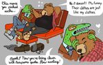  &lt;3 4_toes anthro barefoot bear belly big_belly bojack_horseman bondagefanart clothed clothing comic cuddling english_text feet footwear gregory_hsung jose_guerrero lizard male male/male mammal overweight overweight_male plaid reptile scalie shoes sofa text toes 