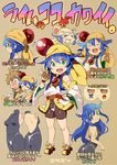  &gt;_&lt; 1girl :3 bandana black_bodysuit blue_hair bodysuit character_chart commentary_request expressions fang gloves green_eyes hair_flaps hair_ornament hat japanese_clothes lime_(saber_j) long_hair looking_at_viewer mamiya_otaru open_mouth saber_marionette_j spandex standing translation_request waving yellow_hat yuuzii 