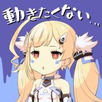 ahoge azur_lane blonde_hair commentary_request eldridge_(azur_lane) facial_mark hair_ornament heart long_hair looking_at_viewer orange_eyes parted_lips solo translated twintails yagitori 