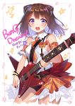  bang_dream! blush brown_hair dress guitar music short_hair smile toyama_kasumi violet_eyes 