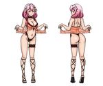  asortofcolorfag ass bare_shoulders breasts cleavage full_body guilty_crown hair_ornament hairclip highres long_hair looking_at_viewer medium_breasts midriff multiple_views navel nightgown_lift pink_hair red_eyes smile standing thong turnaround twintails yuzuriha_inori 