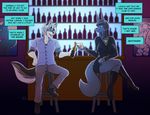  alcohol anthro bar beverage bikini breasts canine clothed clothing conditional_dnp duo english_text female heterochromia jewelry kadath male mammal necklace nipples open_mouth sitting smile swimsuit text translucent transparent_clothing wide_hips 
