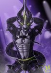  abs anthro bioluminescence bulge claws clothing dancing dragon frill glowing green_eyes harness horn invalid_tag leather male male/male meronat muscular nipples pole pole_dancing rajakaen ring scalie spikes stripes tiger_stripes underwear western_dragon 