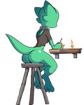  2017 alpha_channel animated anthro bottomless breasts butt candle claws clothed clothing collar desk digital_media_(artwork) featureless_face feet female green_scales half_naked kobold logo no_sound quitetricky raised_tail scales scalie shirt simple_background sitting solo stool toes transparent_background video_games writing_(disambiguation) 