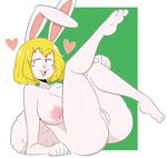  &lt;3 anthro barefoot better_version_at_source big_breasts big_butt blonde_hair blush breasts butt carrot_(one_piece) female fur hair hat hi_res jinu lagomorph legs_up mammal minkmen_(one_piece) nipples nude one_piece pinup pose pussy rabbit seductive smile text white_fur 