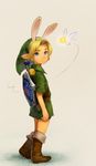  animal_ears animal_hat blonde_hair blue_eyes boots bunny_ears bunny_hat fairy hat link male_focus pittsun pointy_ears protected_link shield solo sword tatl the_legend_of_zelda the_legend_of_zelda:_majora's_mask weapon young_link 