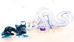  2017 blue_eyes claws cosmic_hair cutie_mark digital_media_(artwork) dragon duo eastern_dragon equine female feral friendship_is_magic fur hair horn magnaluna male mammal my_little_pony princess_luna_(mlp) simple_background smile white_background white_fur white_hair winged_unicorn wings 