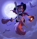  2017 5_fingers anthro bat_pony bat_wings breasts broom clothing detailed_background digital_media_(artwork) equine fan_character halloween hat holidays hooves horse humanoid_hands magic_user mammal membranous_wings moon my_little_pony night nipple_bulge outside pony pussy smile tomatocoup underhoof wings witch witch_hat yellow_eyes 