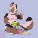  black_fur breasts brown_fur candy candy_gore cat domestic_cat eating feline food fur glowing gore green_eyes invalid_tag mammal monster overweight rainbow sitting slightly_chubby stomach_mouth tabby white_fur zwigen 